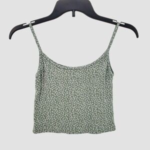 John Galt PacSun One Size 100% Green White Floral Ribbed Crop Cami Tank Top New